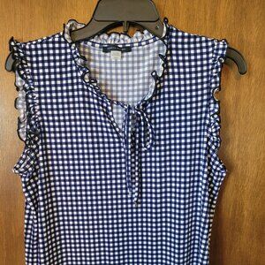 Tommy Hilfiger Blue and White Gingham Sleeveless Blouse with Ruffles Size Large